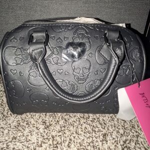 Betsey Johnson Black & Hearts Skull Embossed Women's Mini Bag